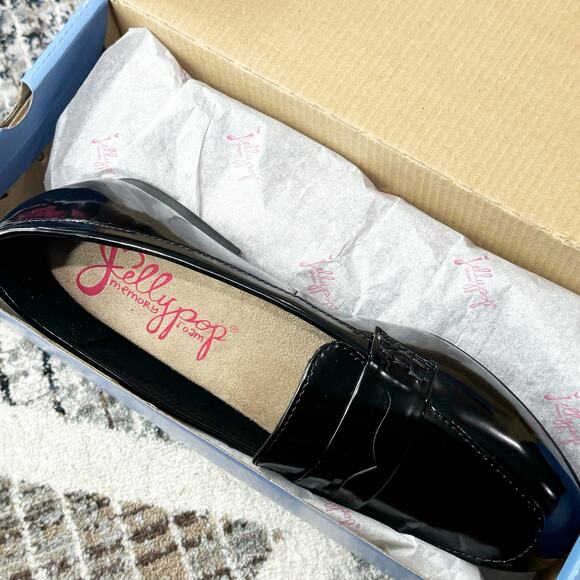Jelly Pop Rossi Stylish Loafer Slip-On Block Heel Black Patent Size 7.5M NWB - Picture 8 of 12